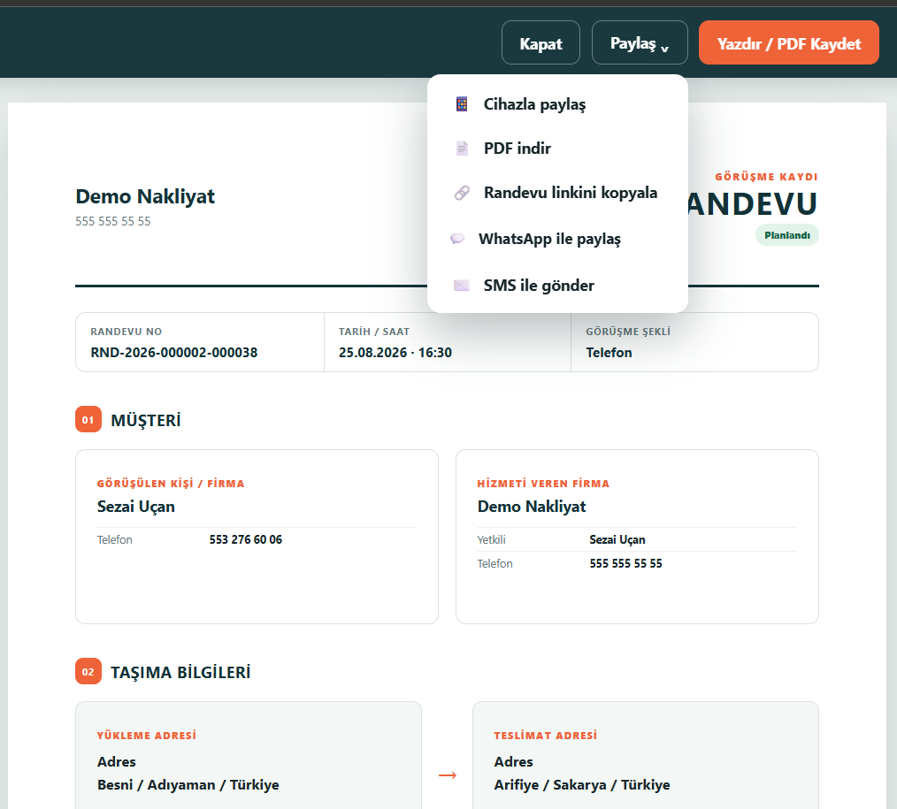 NakRota nakliyat yönetim sistemi genel panel ekranı